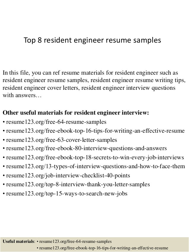 Resident Engineer Resume top 8 Resident Engineer Resume Samples