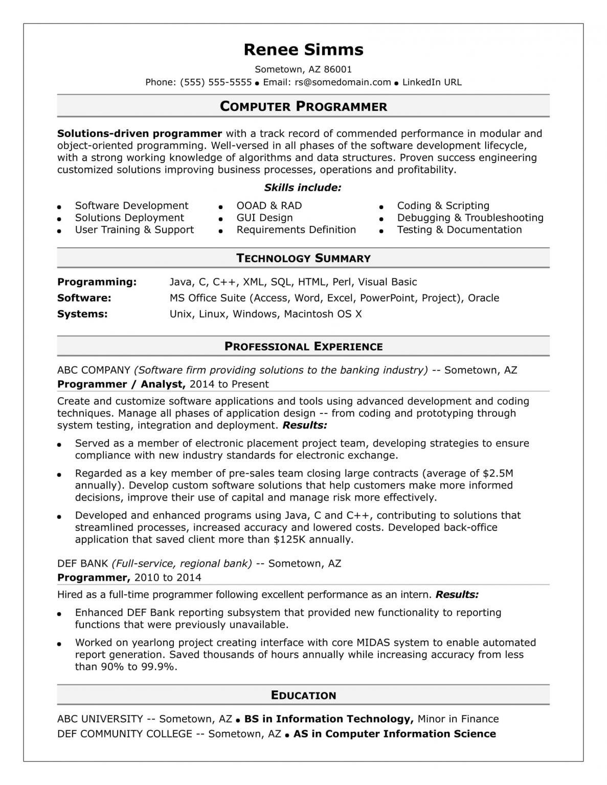 Resume Basic Knowledge Of Computer Professional Resume Programmer ...