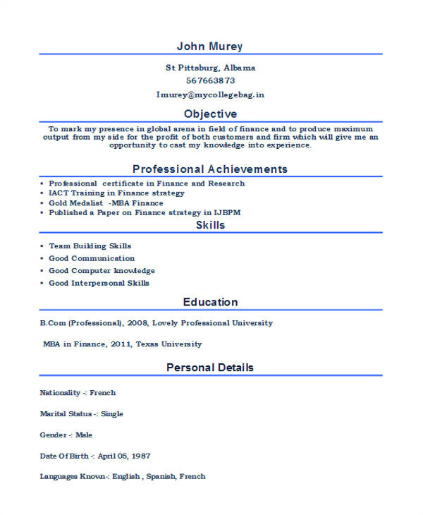 Resume for Mba Fresher In Word format 28 Free Fresher Resume Templates Free Premium Templates