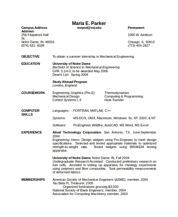 Resume for Mechanical Engineer Fresher In Word format 10 Mechanical Engineering Resume Templates Pdf Doc