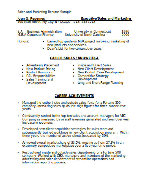 Resume for Sales and Marketing In Word format Marketing Resume format Template 7 Free Word Pdf