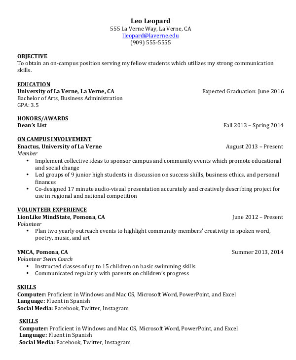 Resume for Undergraduate College Student College Student Resume 7 Free Word Pdf Documents