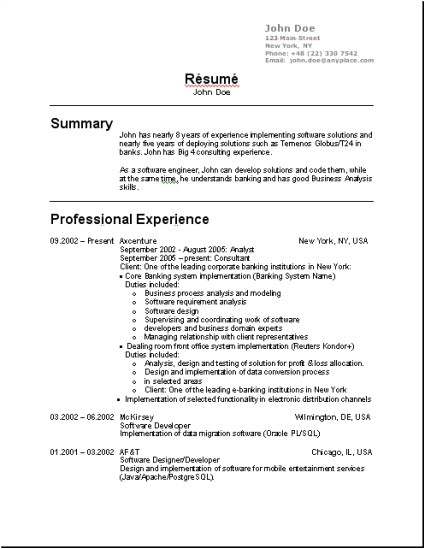 Resume format for Applying Job In Usa Cv Type Us