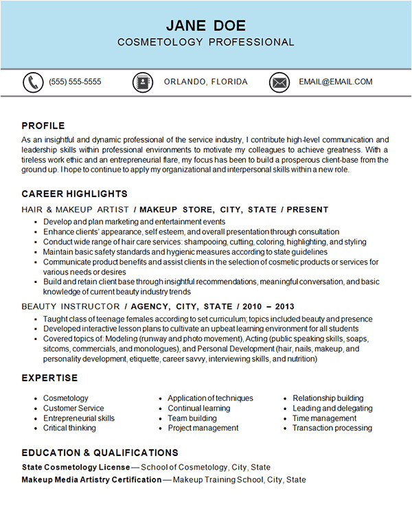 Resume format for Beautician Job Cosmetology Makeup Artist Hairstylist Resume Resume