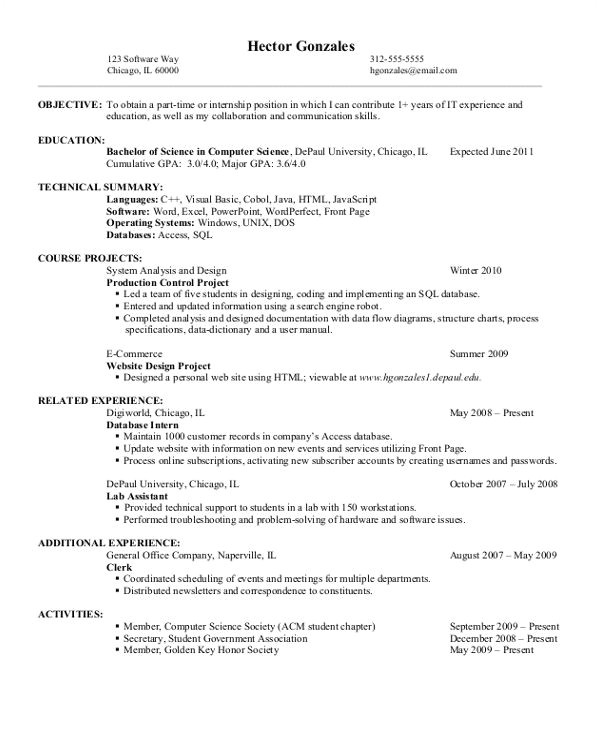 Resume format for Computer Job Computer Science Entry Level Resume Template