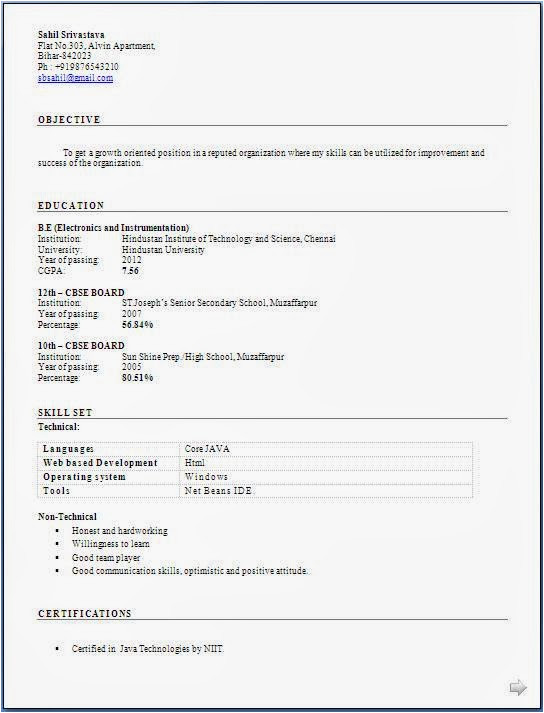 Resume format for Freshers Free Download Resume Templates