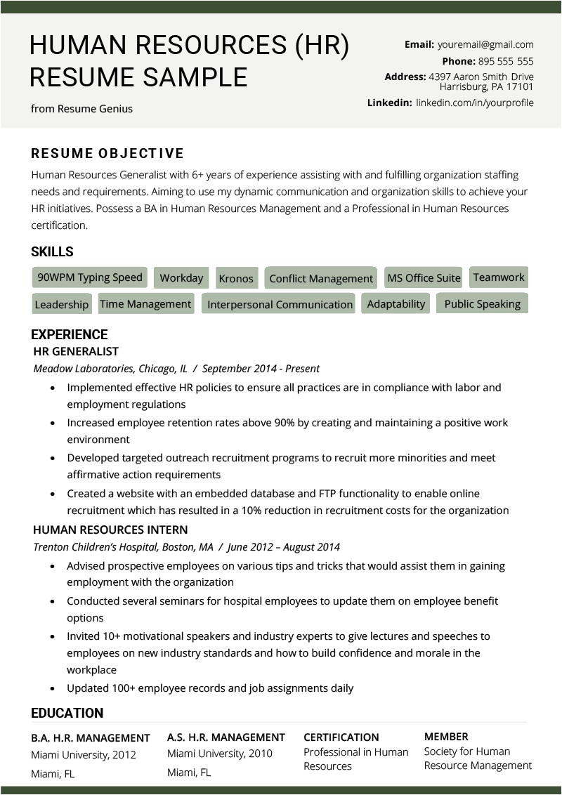 Resume format for Hr Job Human Resources Hr Resume Sample Writing Tips Rg