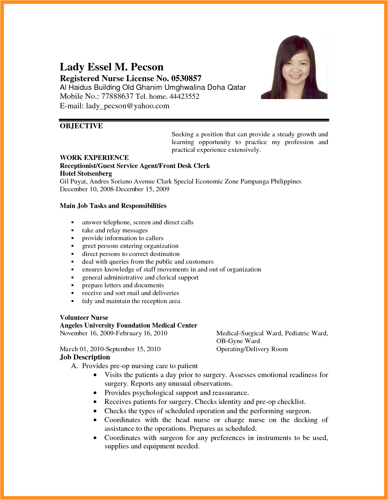sample resume objective for job interview