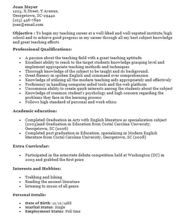 Resume format for Kindergarten Teacher Fresher 42 Teacher Resume ...