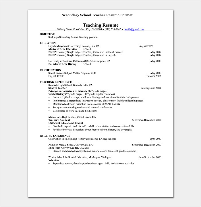 Resume format for Kindergarten Teacher Job Teacher Resume Template 19 Samples formats