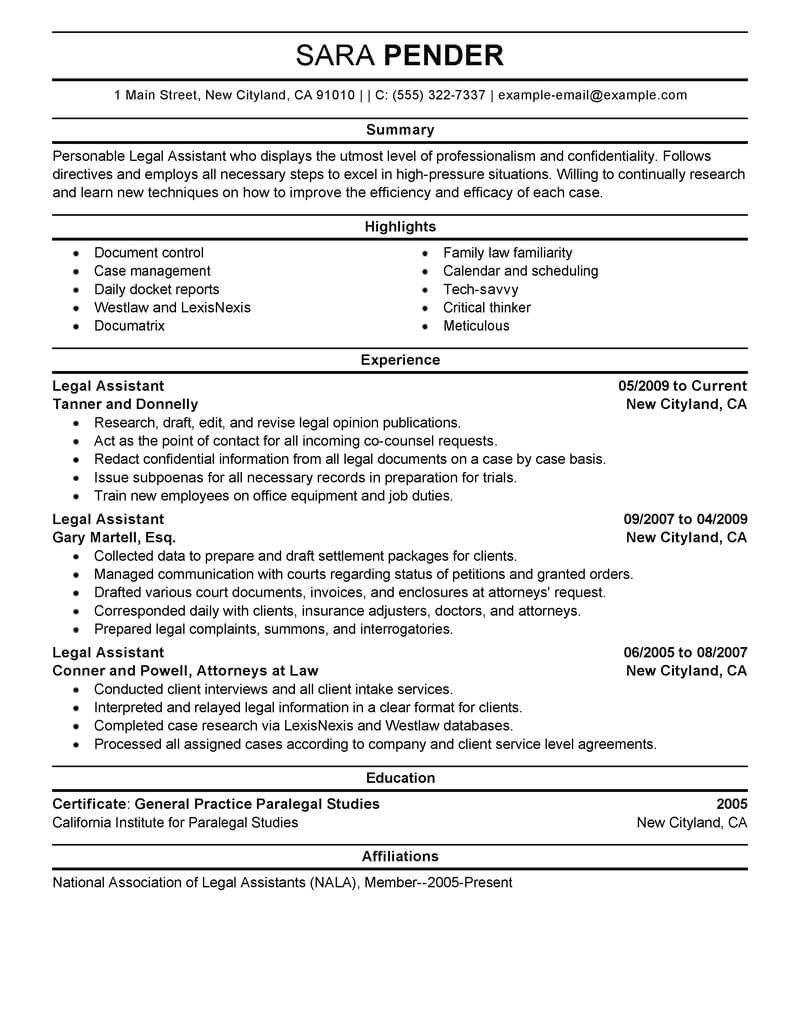 Resume format for Legal Job Best Legal assistant Resume Example Livecareer