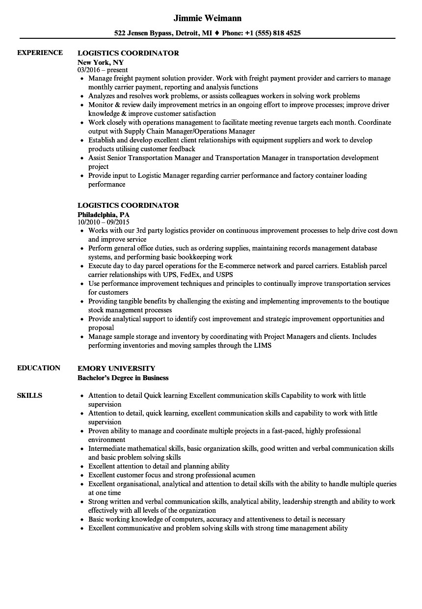 Resume format for Logistics Job Logistics Coordinator Resume Ipasphoto