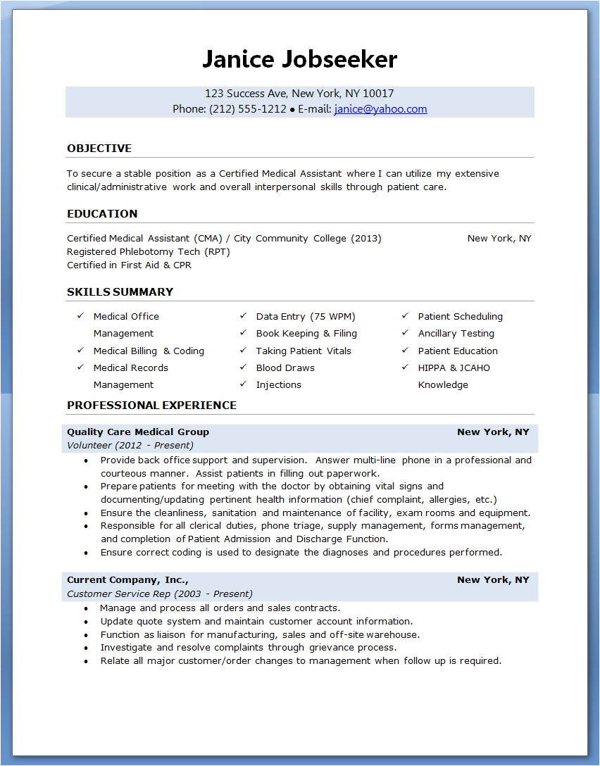 Resume format for Medical Job Sample Of A Medical assistant Resume 2016 Sample Resumes