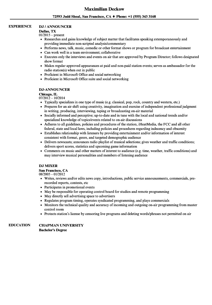 video jockey resume format