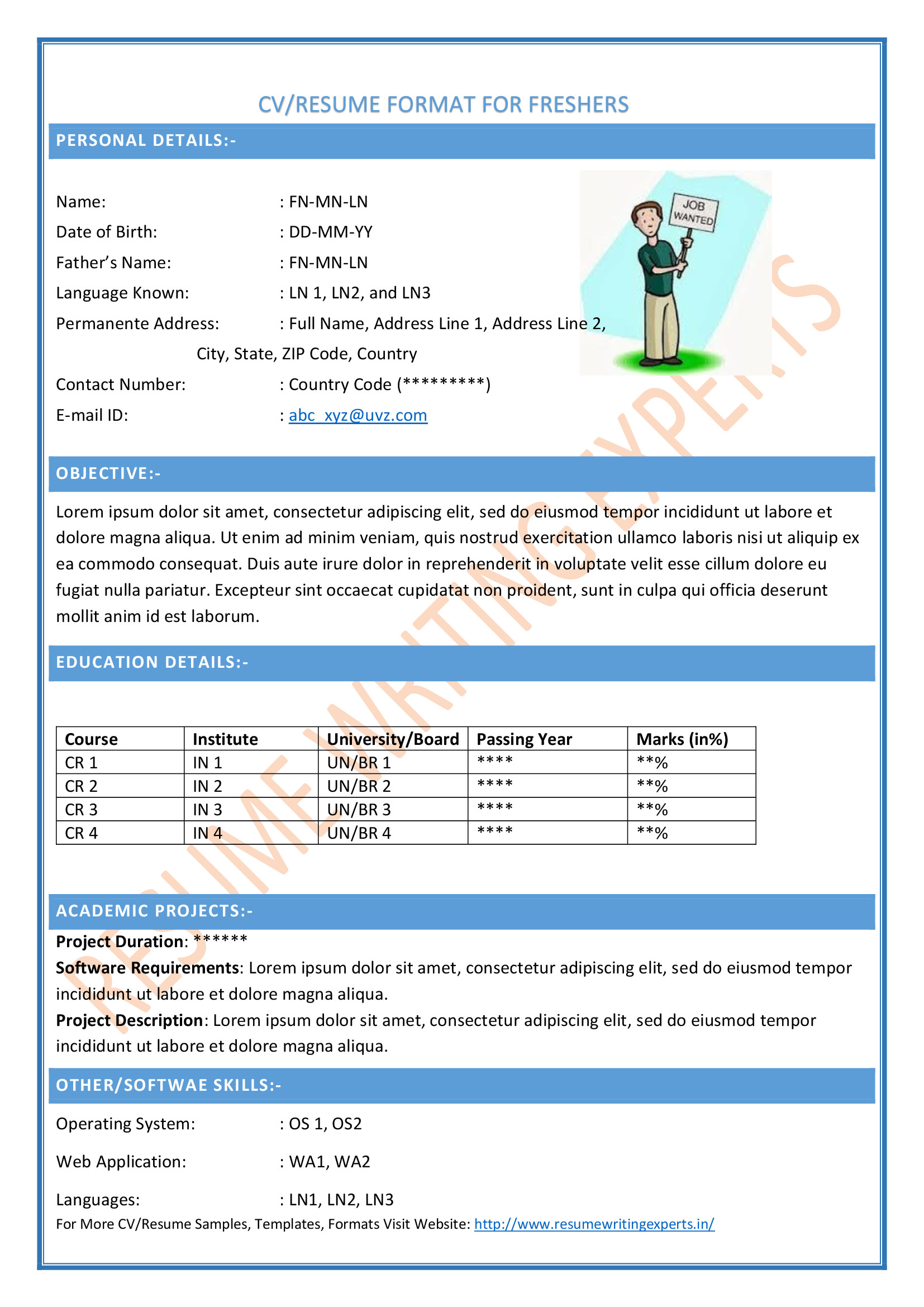 video jockey resume format