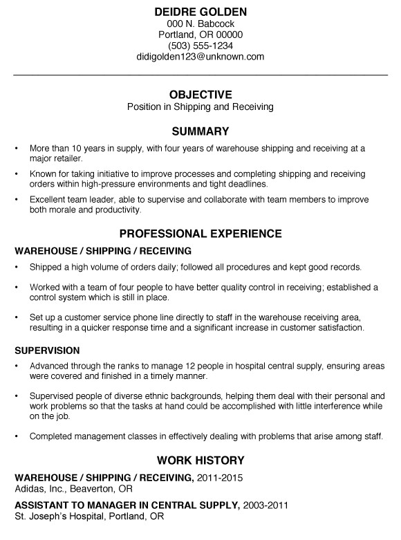 Resume format for Shipping Job Functional Resume Sample Shipping and Receiving