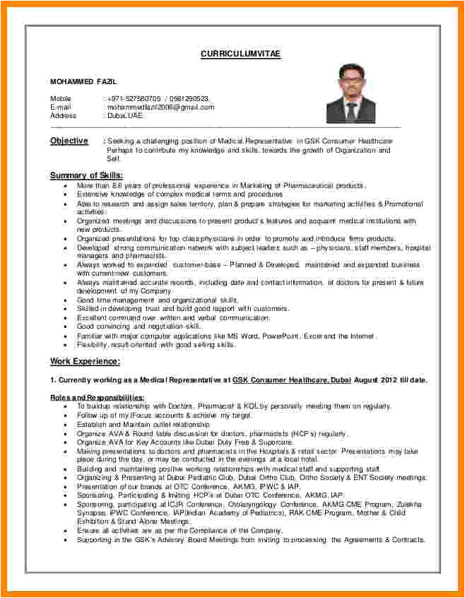 Resume format In Word for Medical Representative 5 Cv Of Medical Representative theorynpractice