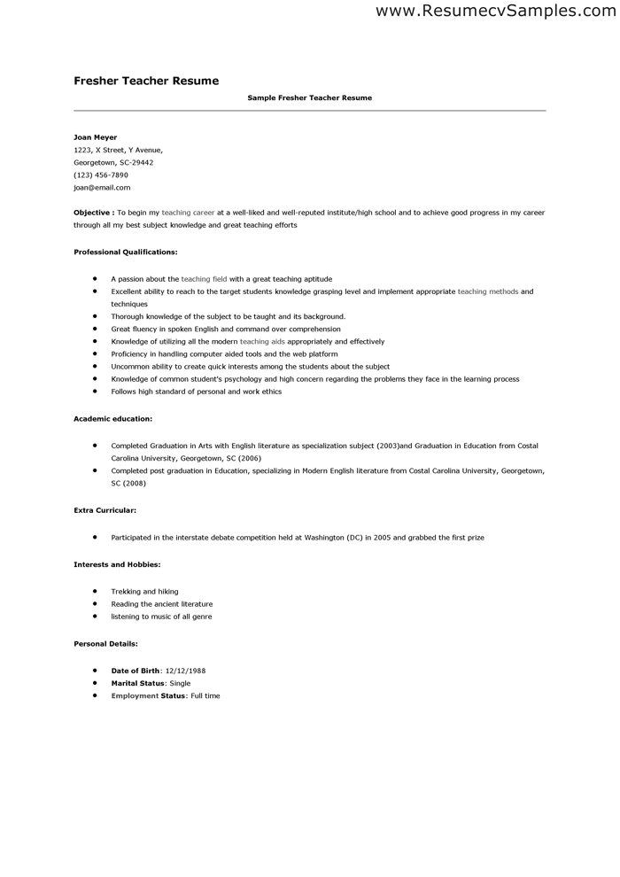 resume format to apply for teaching job