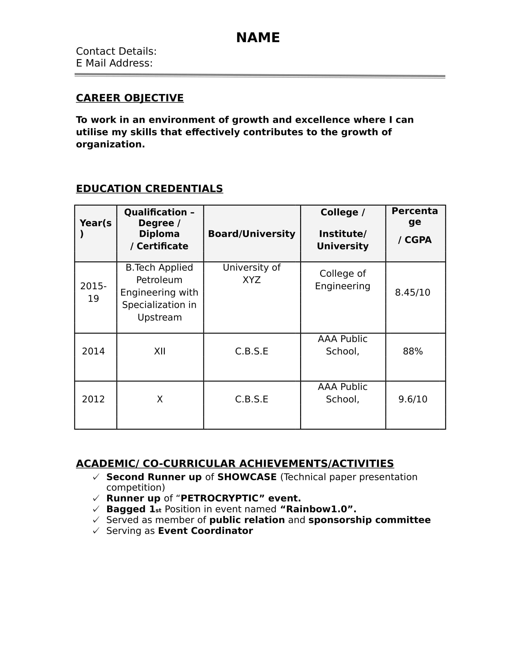 Resume format Word Download for Freshers Resume Samples for Freshers Resume Samples Free