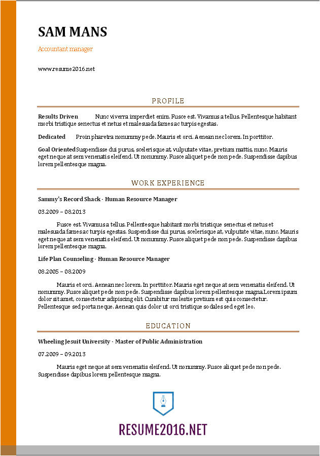 Resume format Word for Accountant Accountant Resume Sample 2016