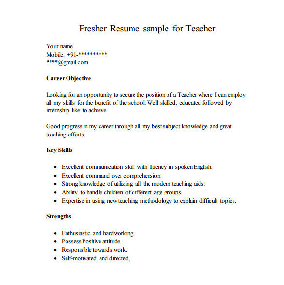 Resume format Word for Freshers Teachers Resume Template for Fresher 10 Free Word Excel Pdf