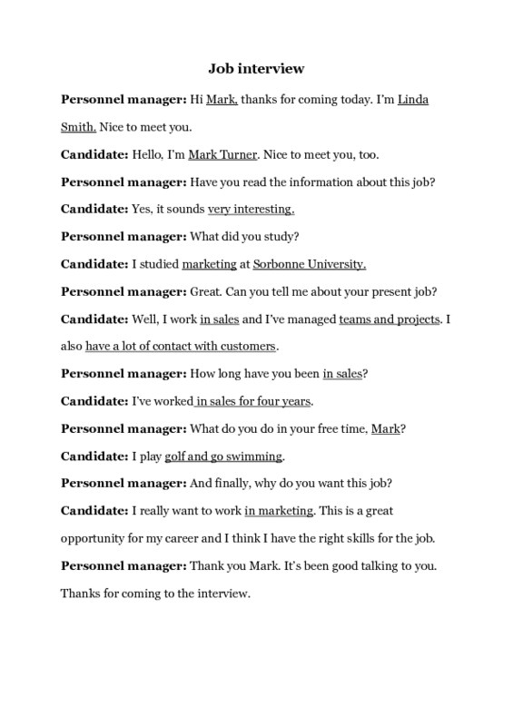 Resume Job Interview Dialogue Example Job Interview Dialogue