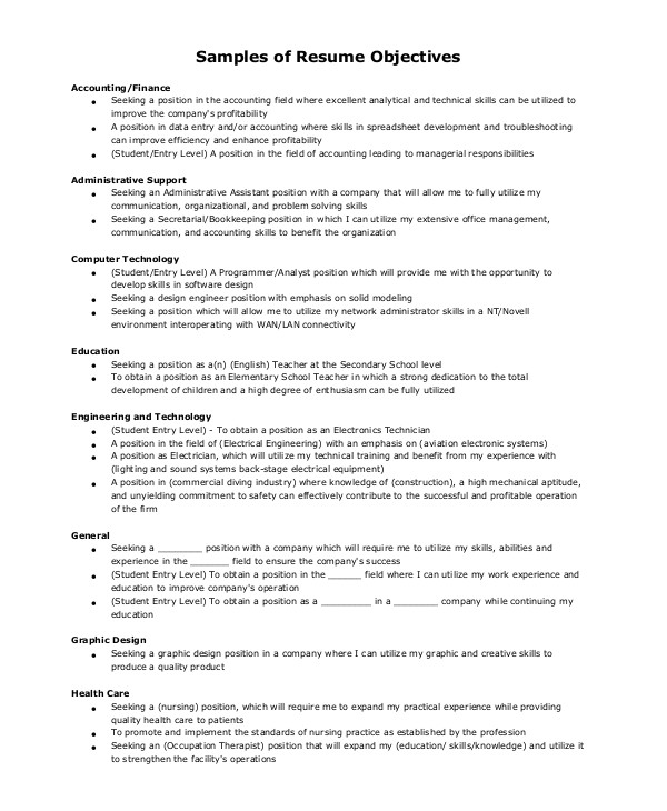 Resume Objective Sample General Resume Objective Sample 9 Examples In Pdf