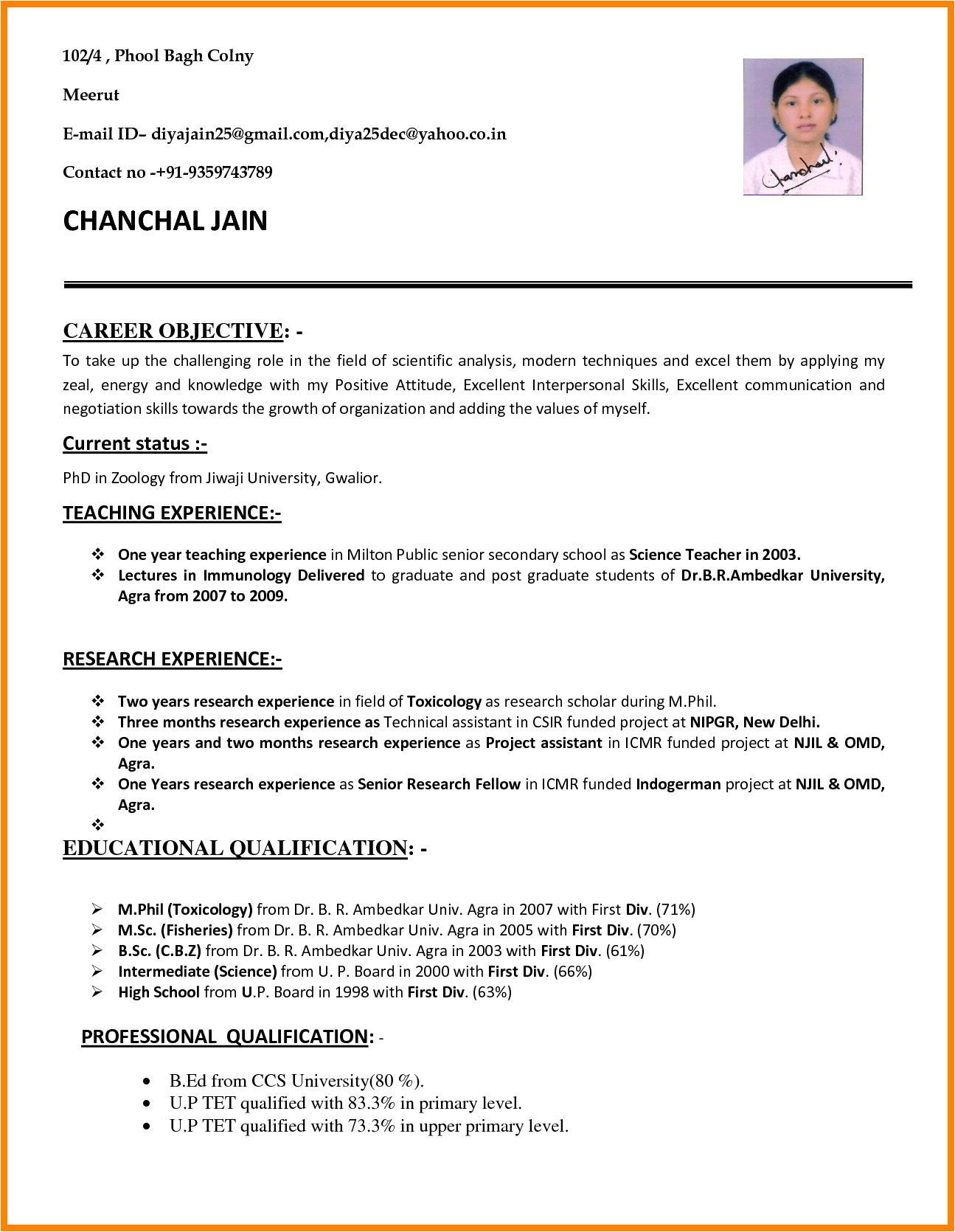 Resume Sample format for Job 7 Cv Sample for Teaching Job theorynpractice