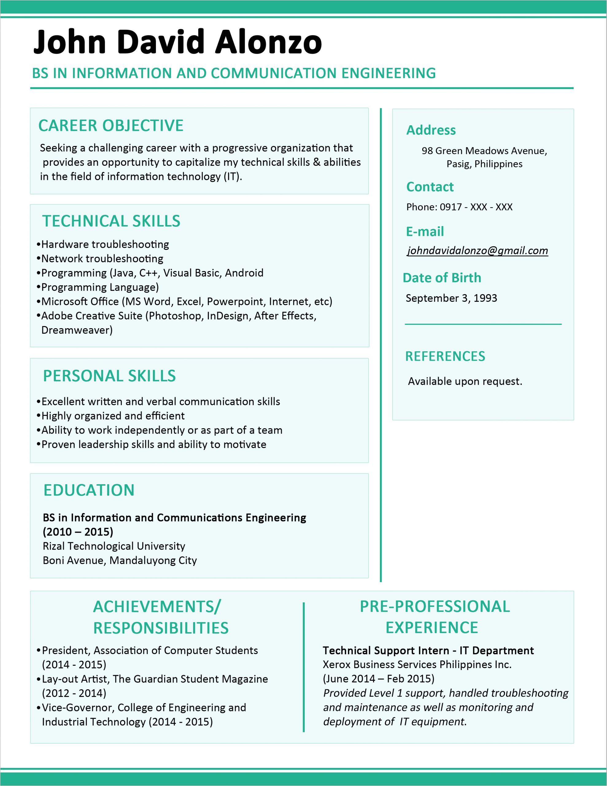 Sample Resume for Fresh Graduate 30 Simple and Basic Resume Templates for All Jobseekers