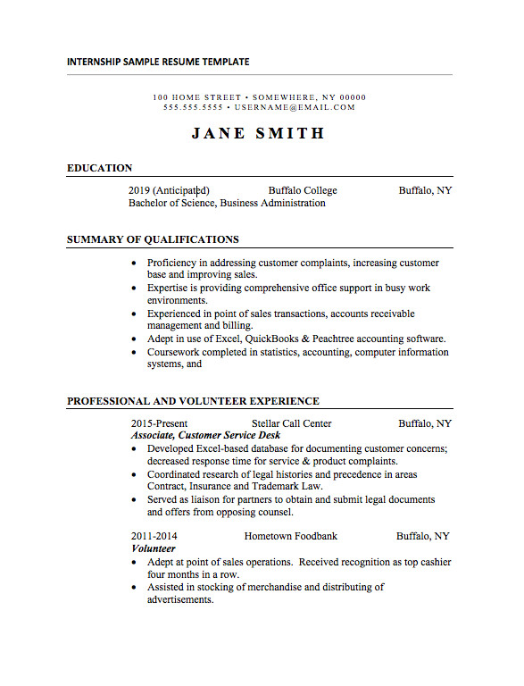 Sample Resume for Internship 25 Basic Resumes Examples for Internships College