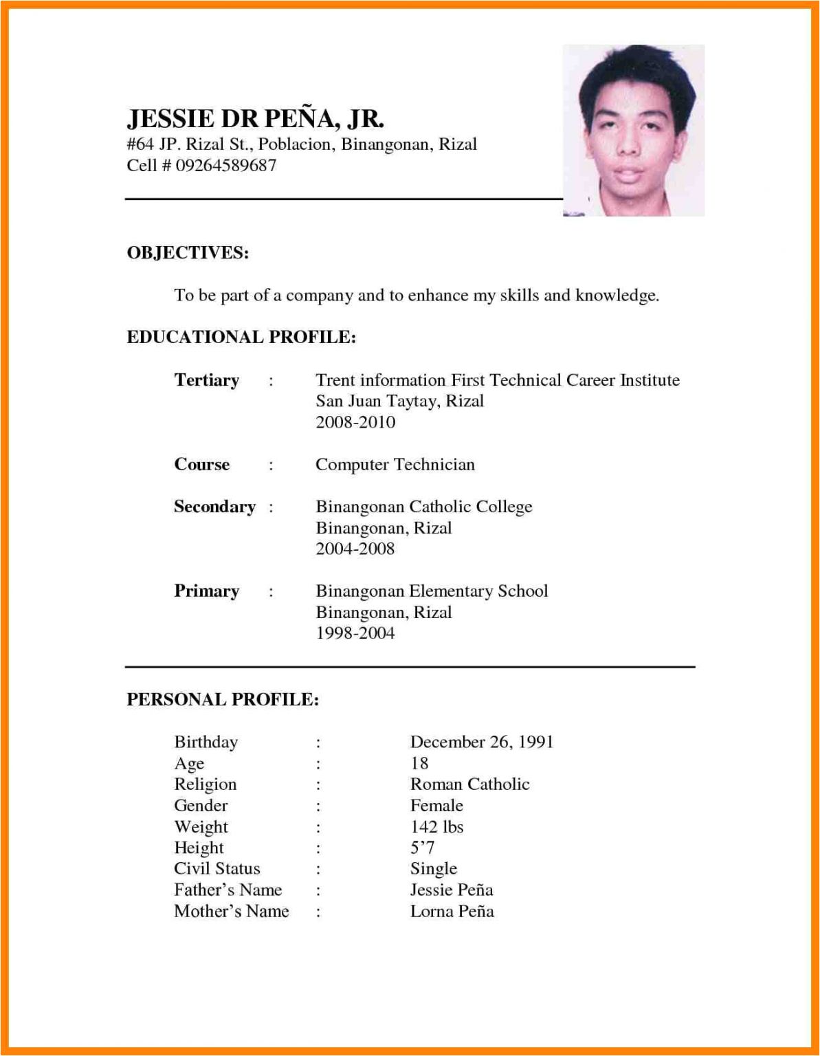 Sample Resume format for Job Application with Experience Sample Cover ...