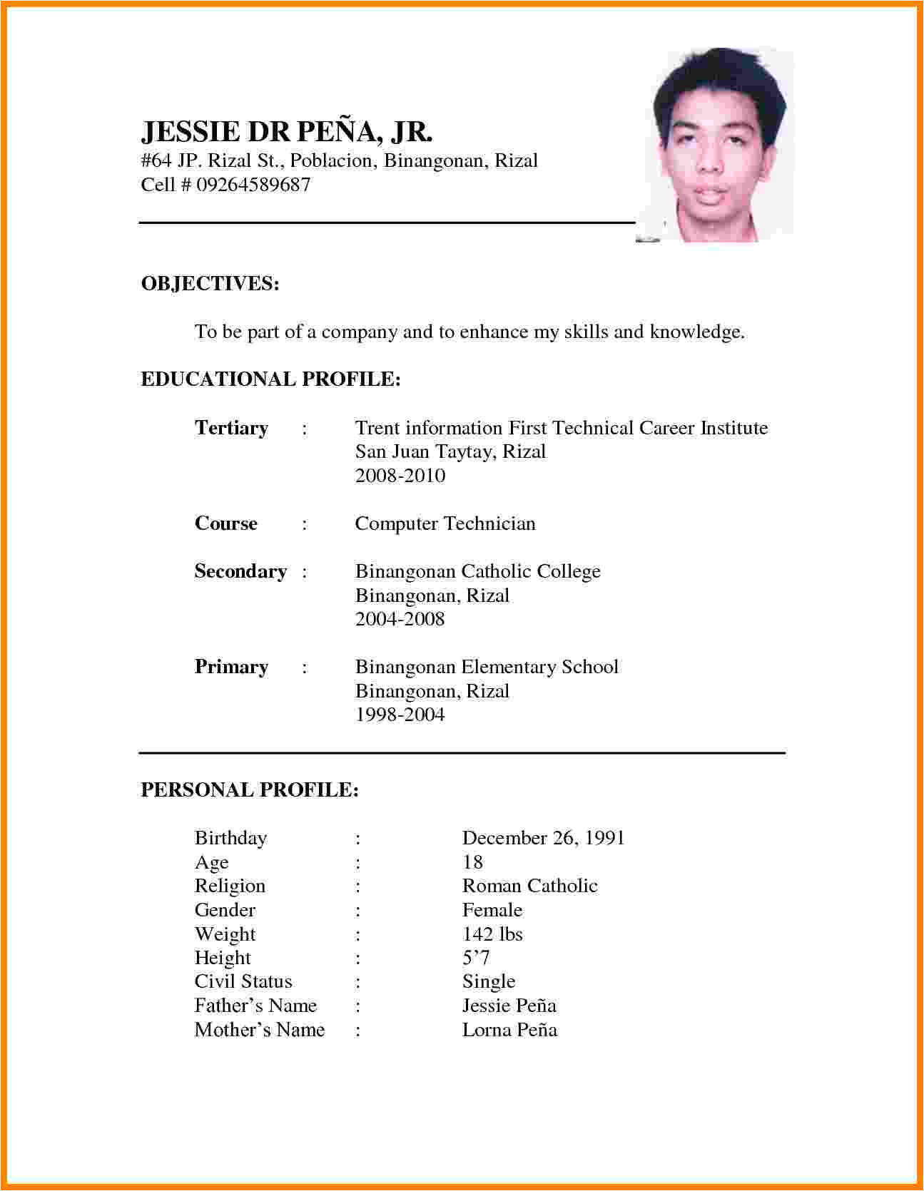 Sample Resume Letter for Job Application 11 Cv formats Samples for Job theorynpractice
