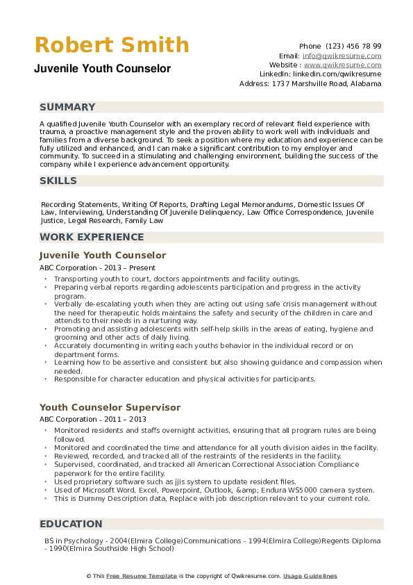 Sample Resume Youth Counselor Youth Counselor Resume Samples Qwikresume