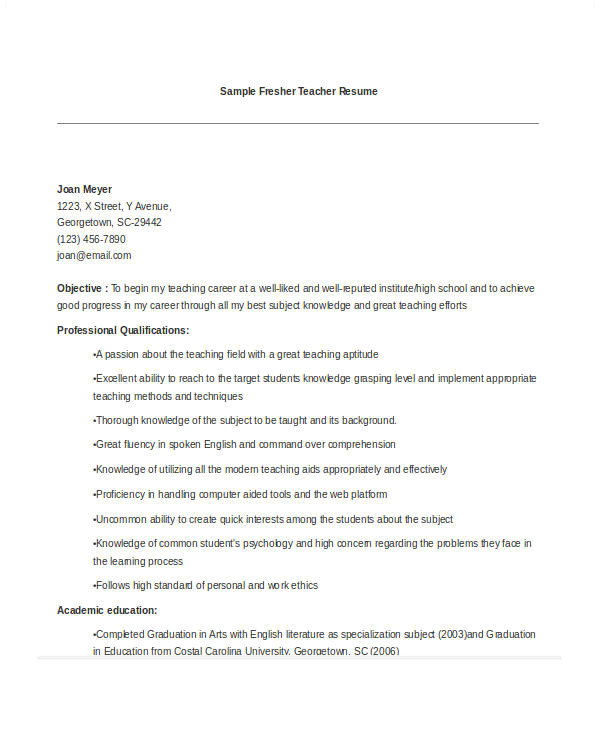 School Teacher Job Application Resume Teacher Resume Examples 26 Free Word Pdf Documents