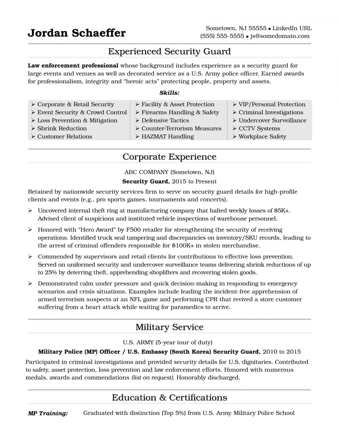 Security Guard Resume Format In Word