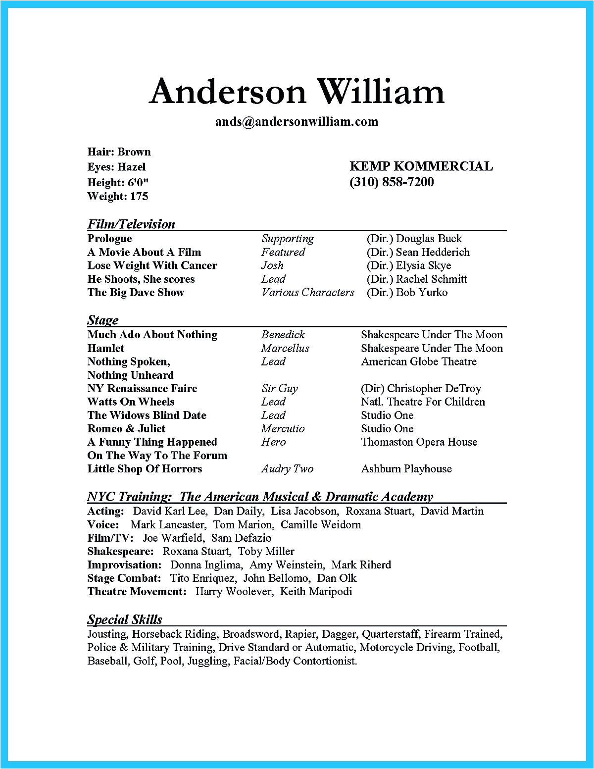 Simple and Impressive Resume format Actor Resume Sample Presents How You Will Make Your