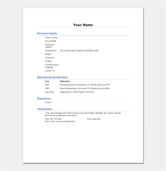 Simple format Of Resume for Fresher Resume Template for Freshers 18 Samples In Word Pdf