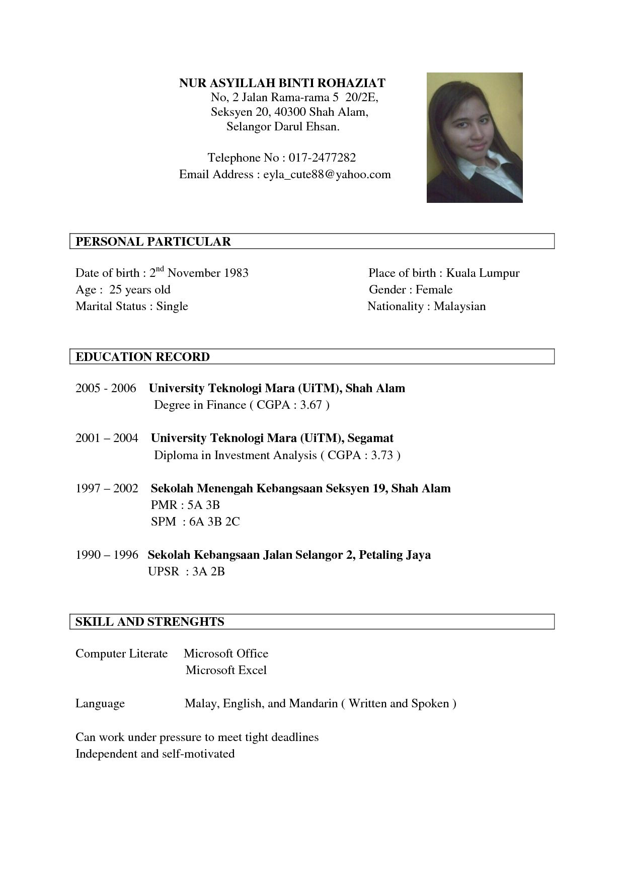 Simple Resume format for Applying Job format Of Resume for Job Application to Download Data