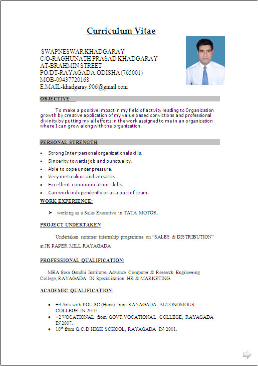 Simple Resume format for Job Word File Resume Sample In Word Document Mba Marketing Sales