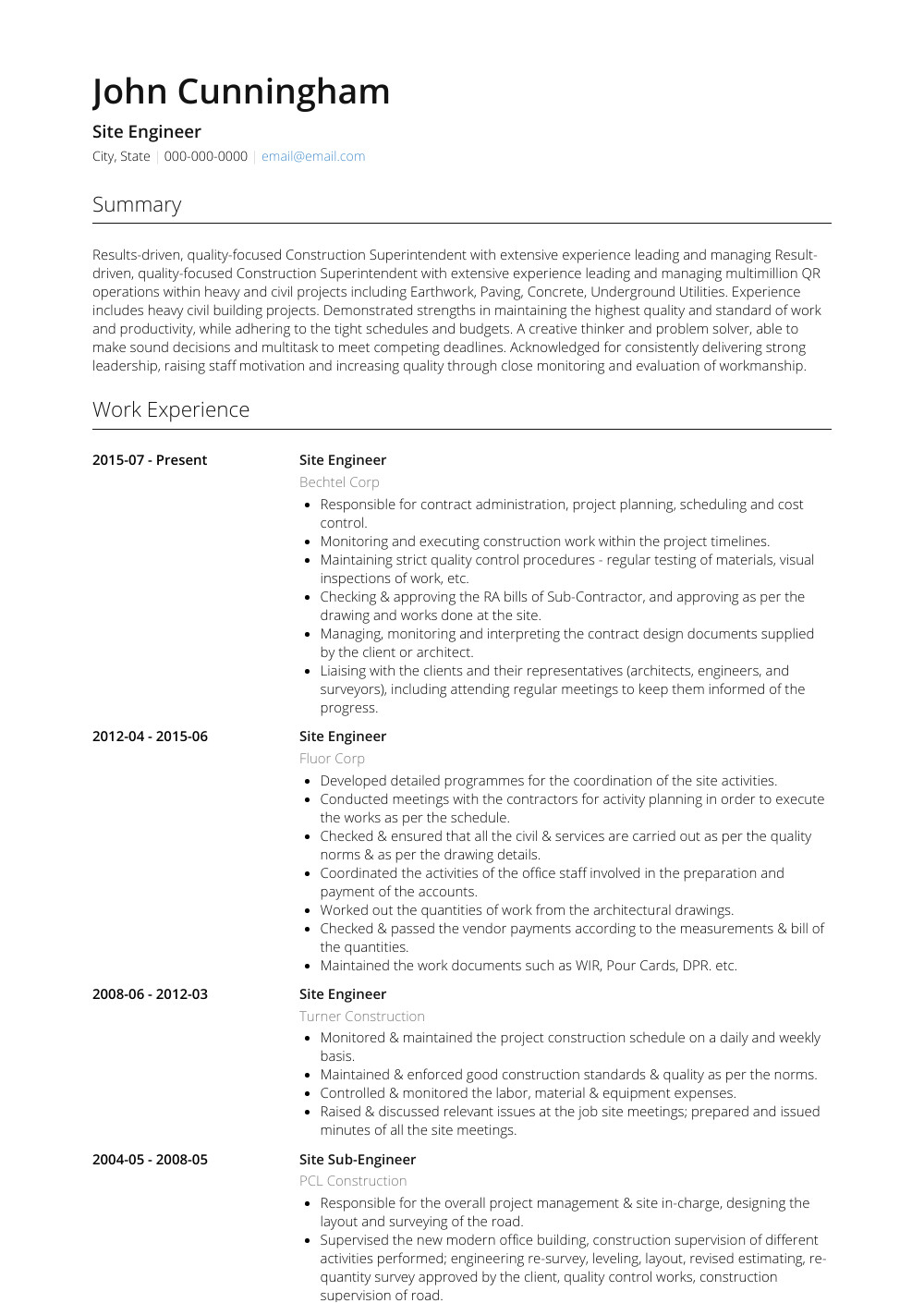 Site Engineer Resume Site Engineer Resume Samples and Templates Visualcv