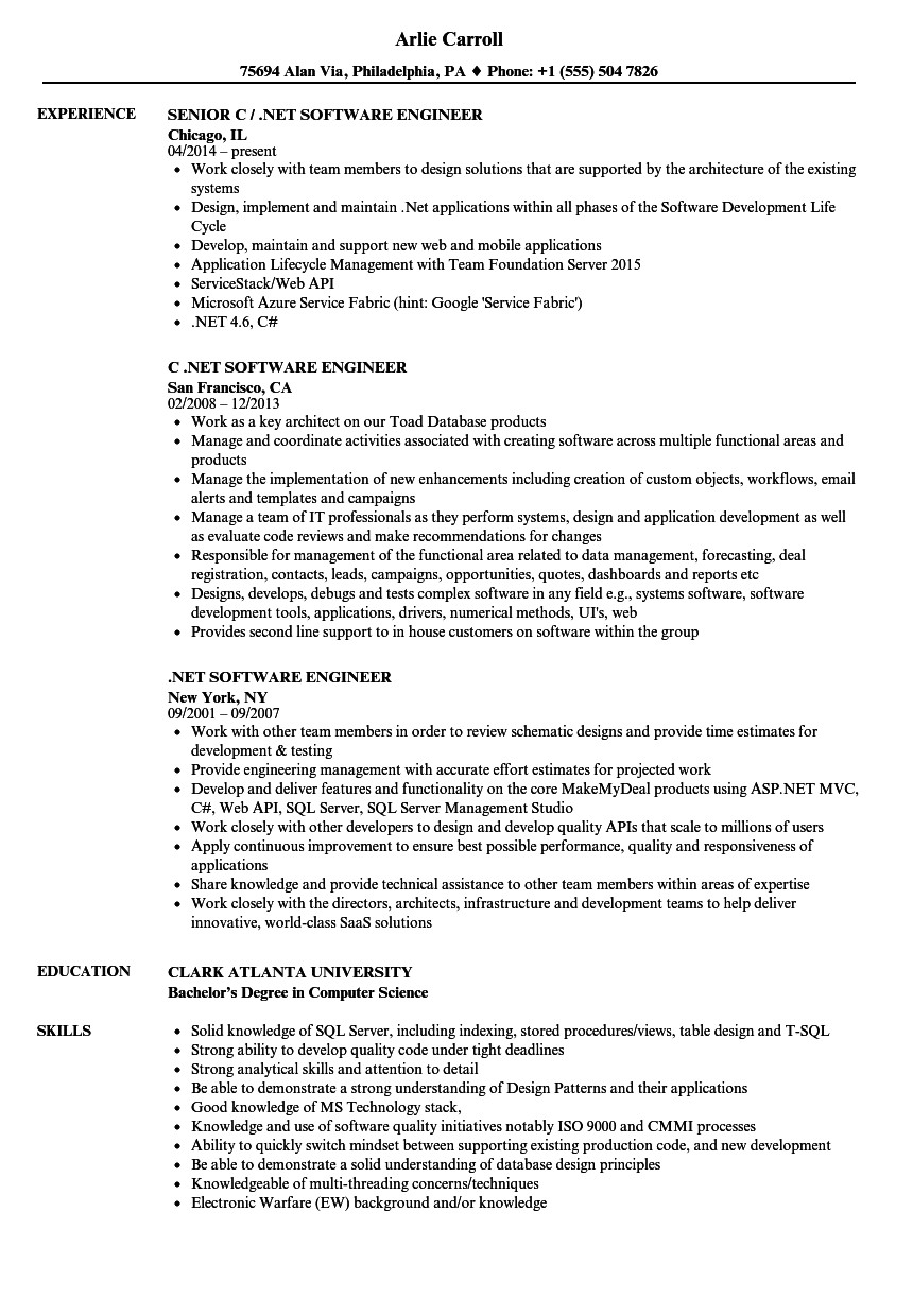 Software Engineer Resume .net Net software Engineer Resume Samples Velvet Jobs