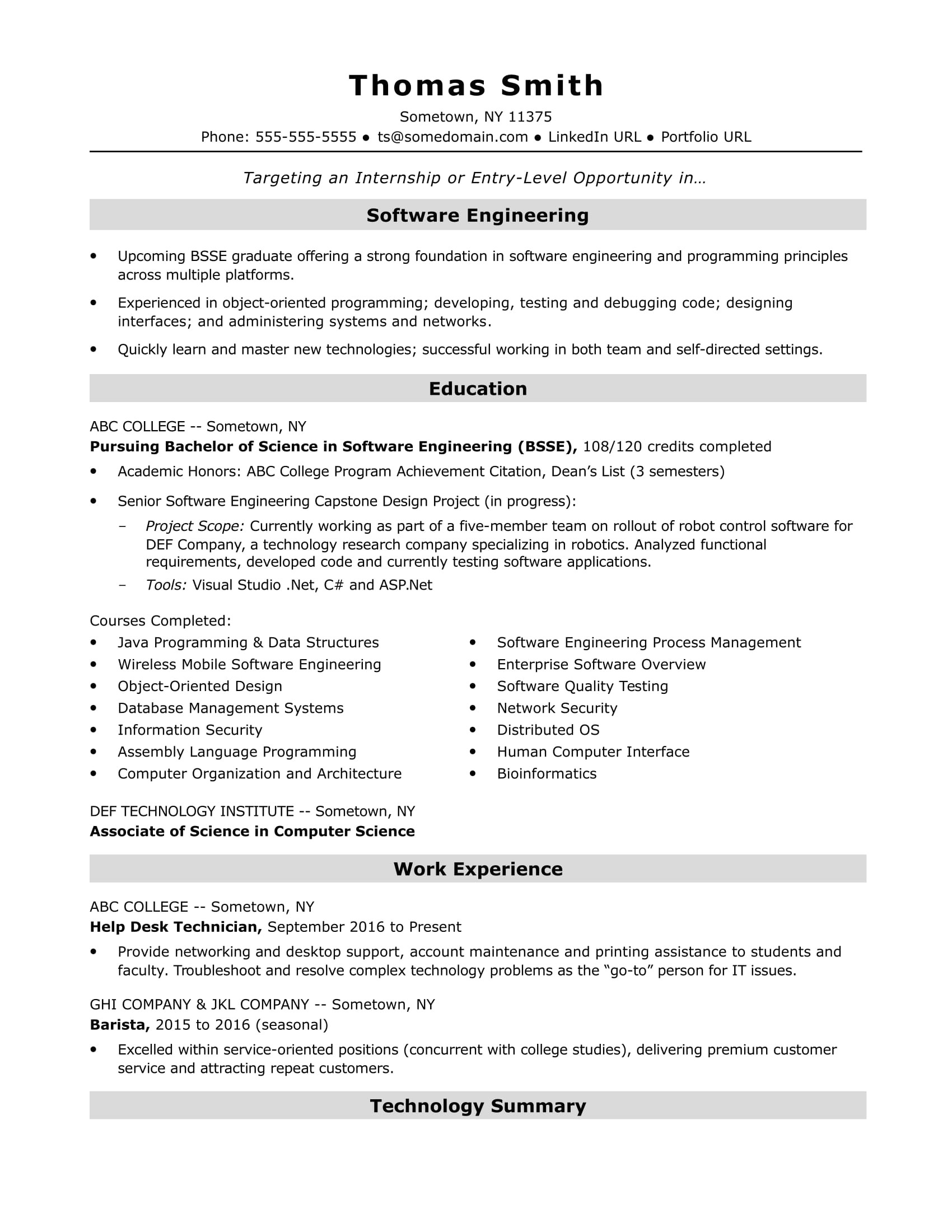 Sample Resume Software Engineer Entry Level Teanagasawad