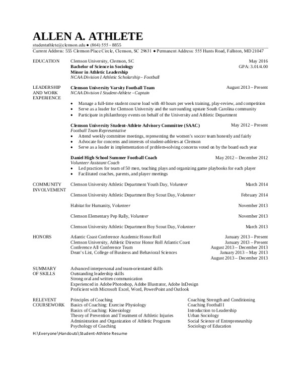 Student athlete Resume Sample Student Resume 7 Documents In Pdf Word