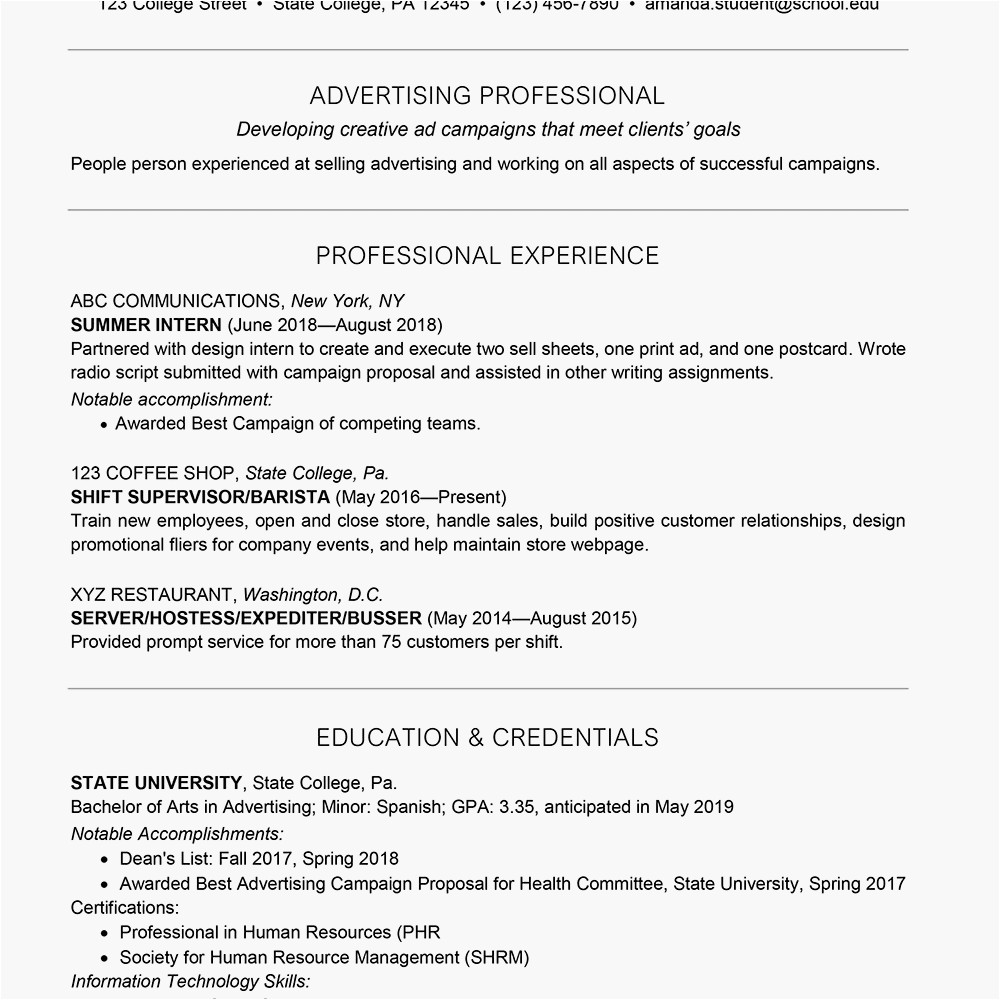View Resume For College Student With Little Work Experience Pics ...