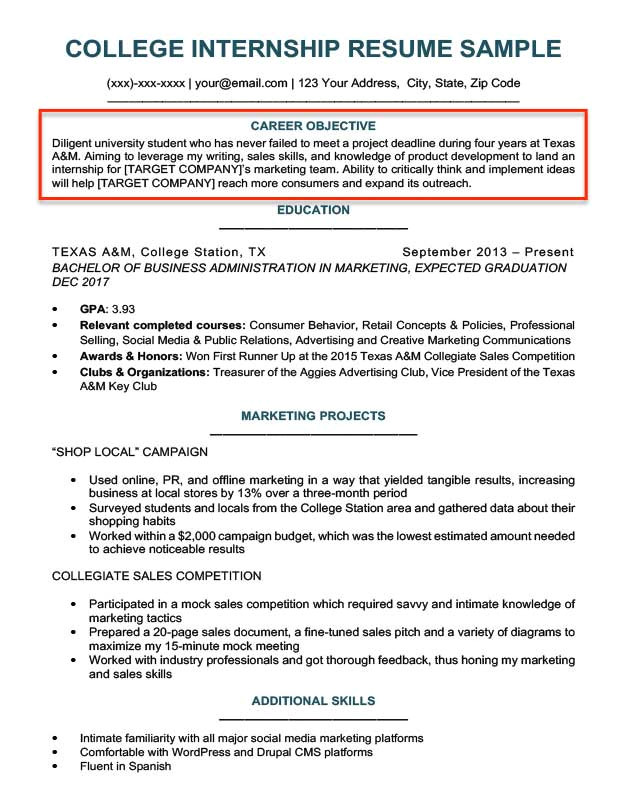 Student Resume Career Objective Examples Resume Objective Examples for Students and Professionals Rc