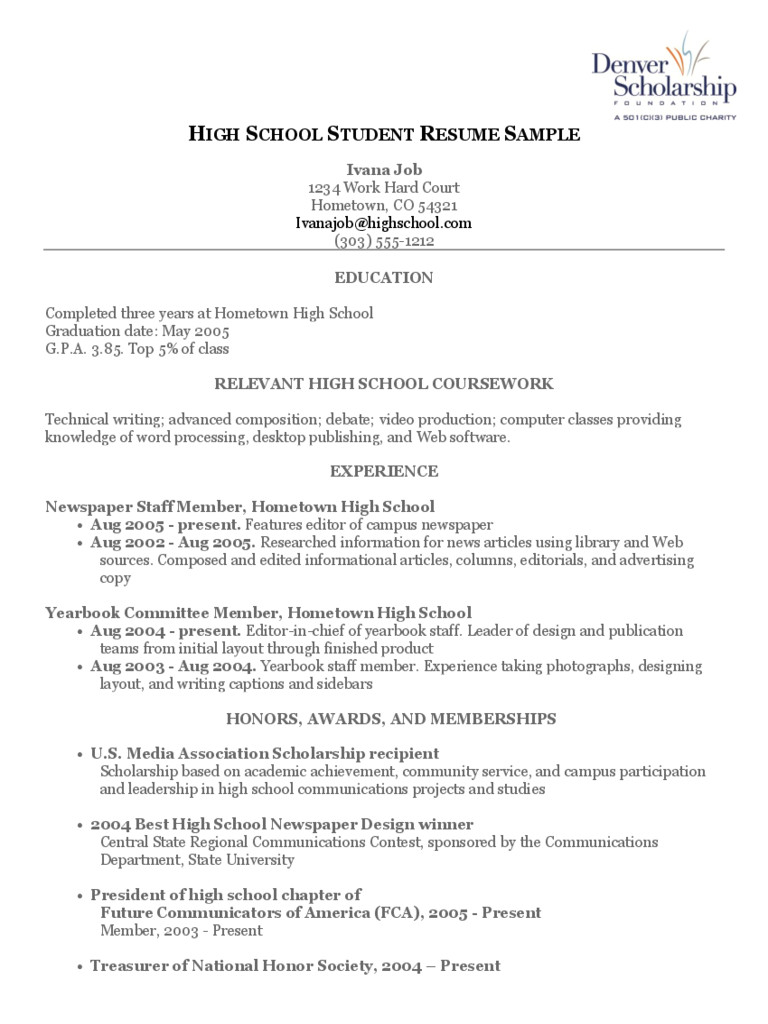 Student Resume Examples Pdf 2019 High School Student Resume Template Fillable