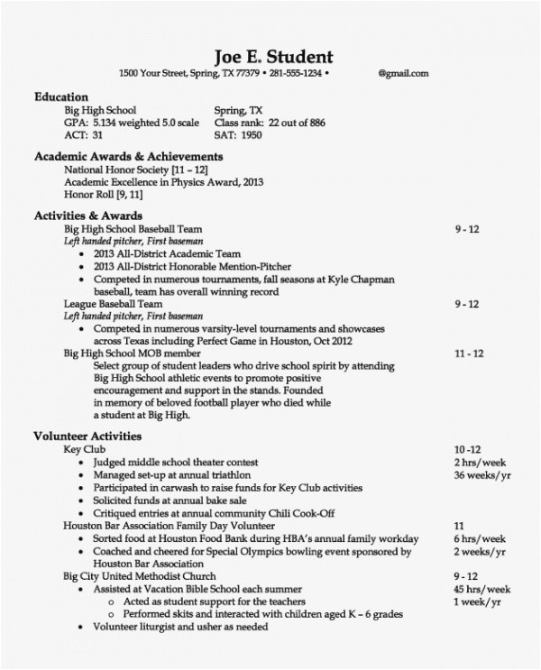 Student Resume for College Application Resume Example for Job 8 Samples In Word Pdf