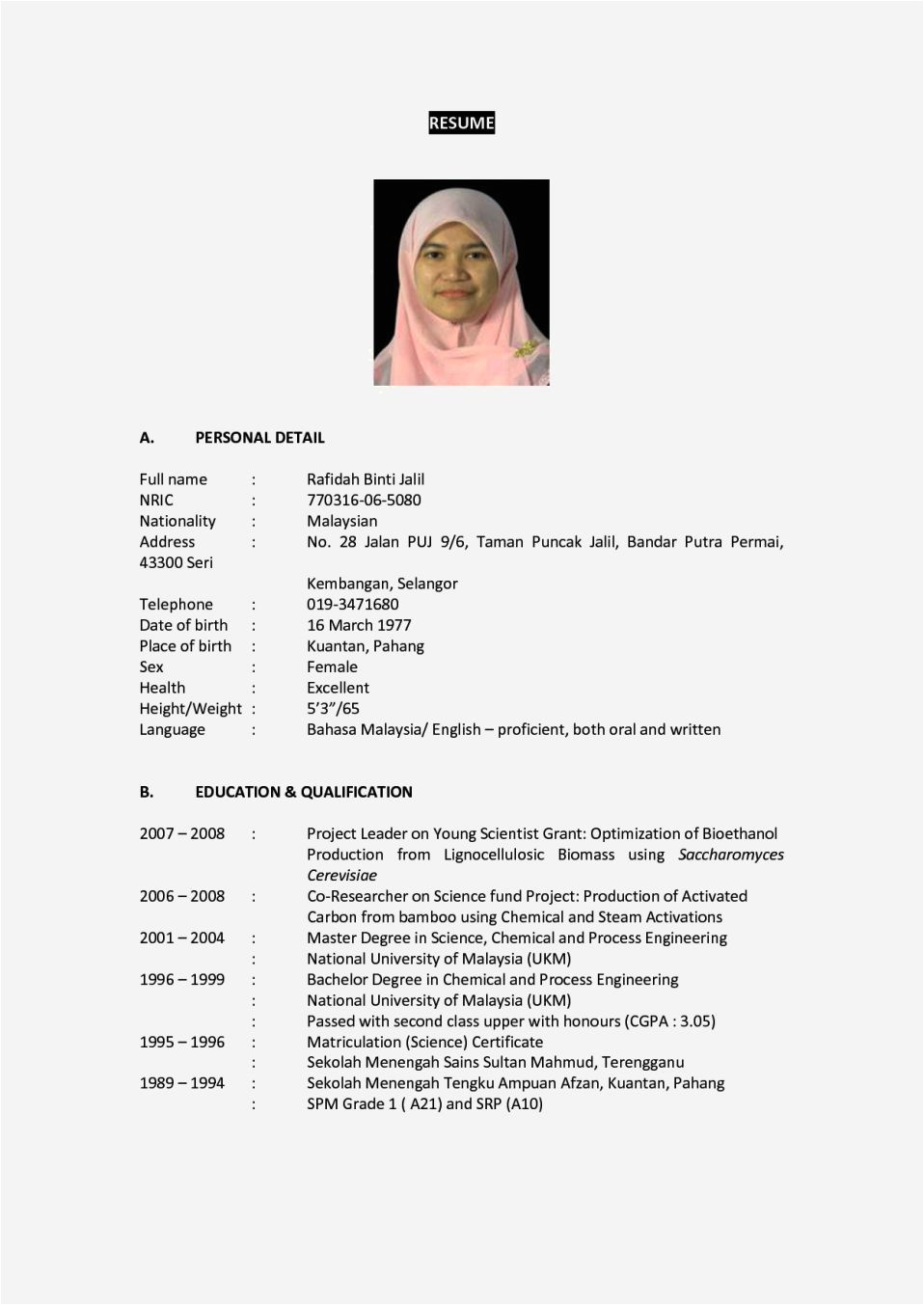 Student Resume Malaysia Sample Of Cv Malaysia Cv Template Malaysia