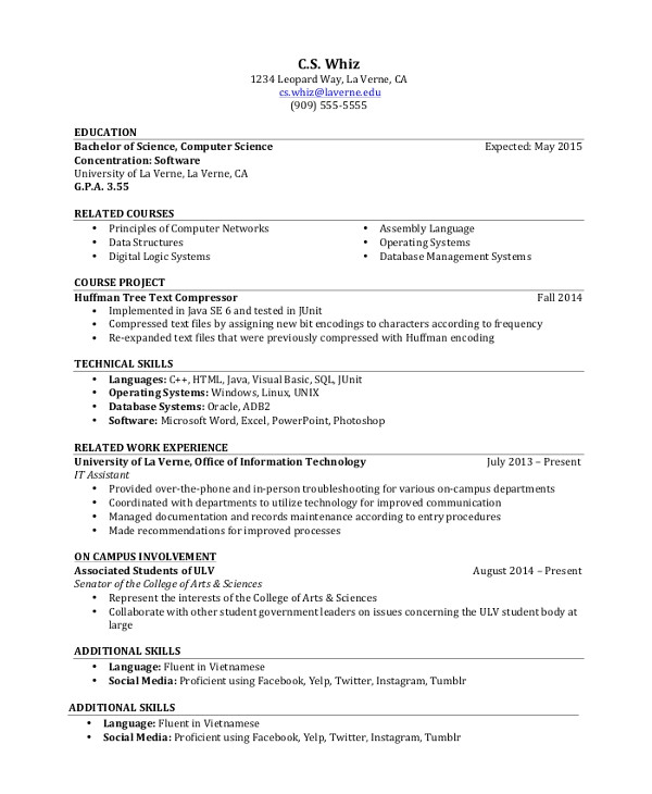 Student Resume Undergraduate Sample Student Resume 7 Documents In Pdf Word