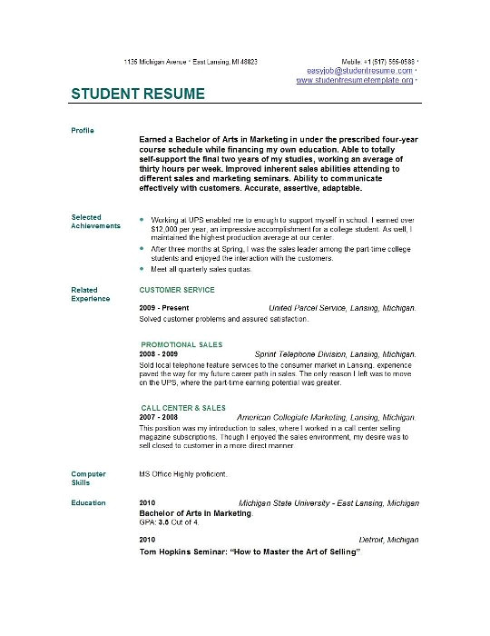 Student Resume Video Student Resume Templates Easyjob
